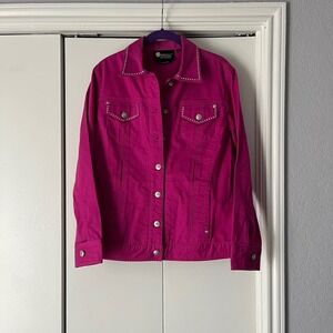 Christine Alexander Studded Denim Jacket‎ Fuchsia Pink Size S